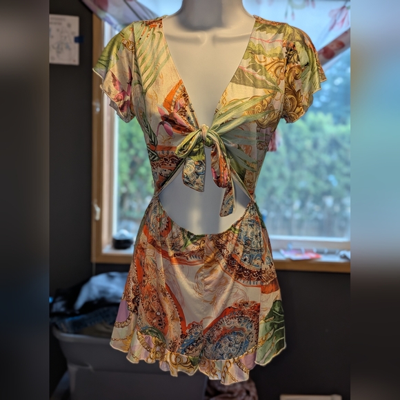 Fashion Nova Colorful Tie-Front Romper - Picture 1 of 3